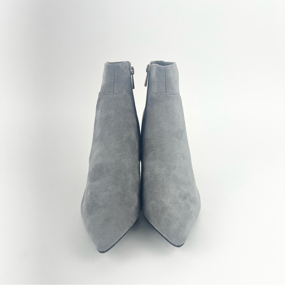 Grey Suede Heeled Boots with Sleek Pointed Toe